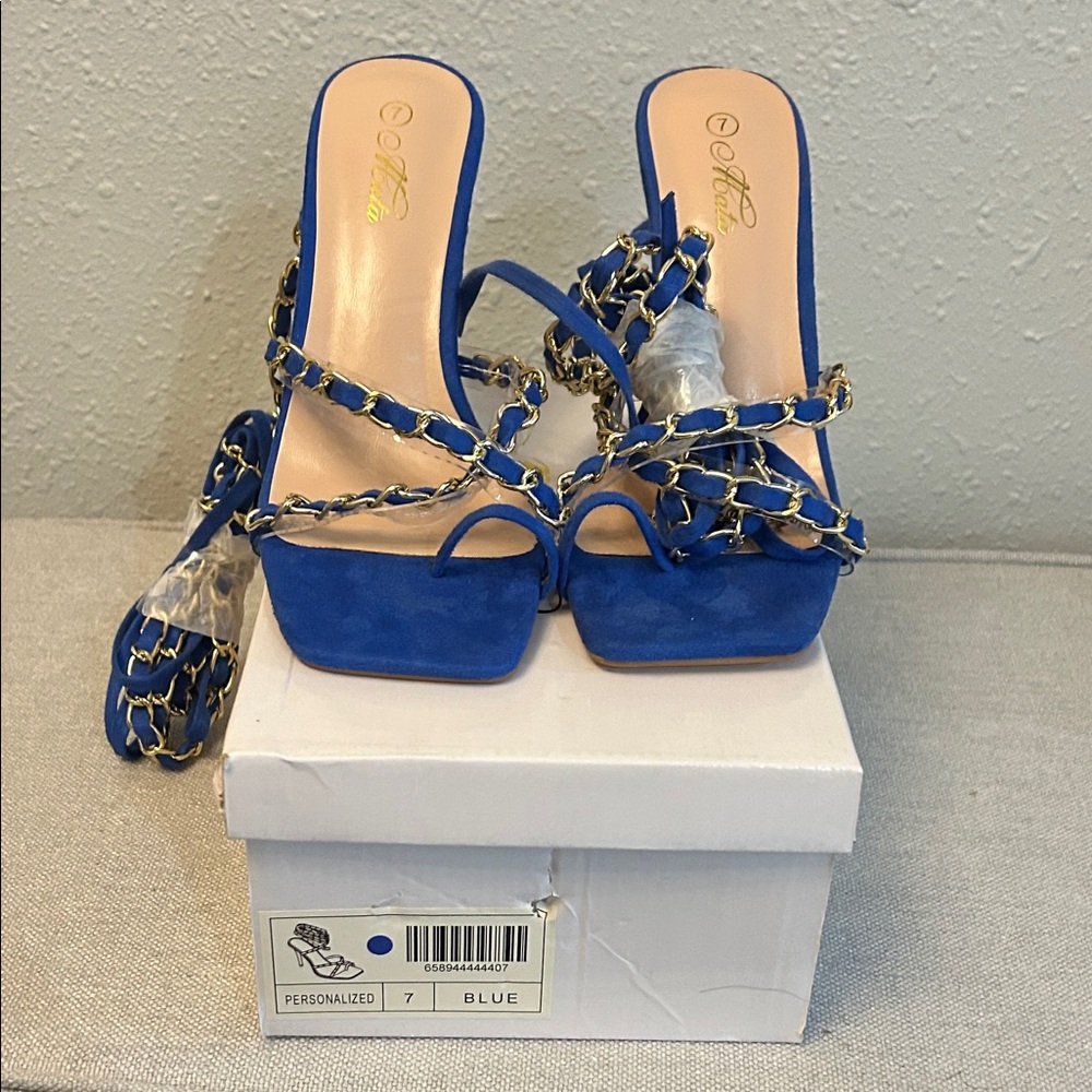 Mata Shoes Royal Blue Chain Heels